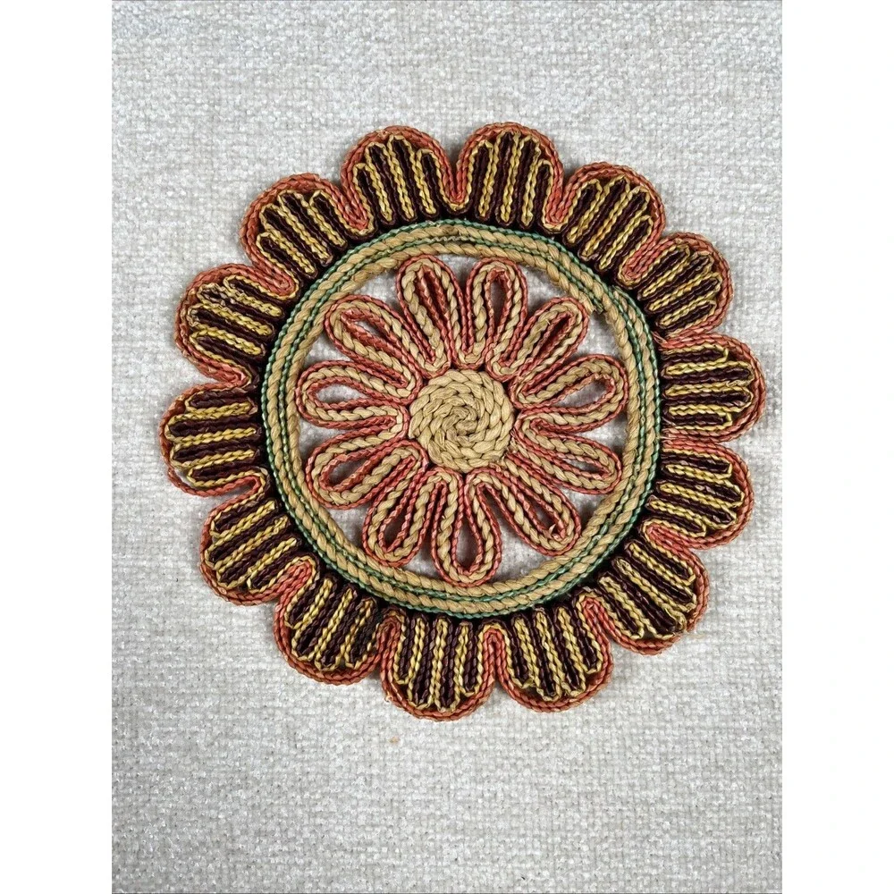 Vintage Pot Holder Hot Pad Woven Rattan Wicker Straw Trivet Boho MCM Set Of 2